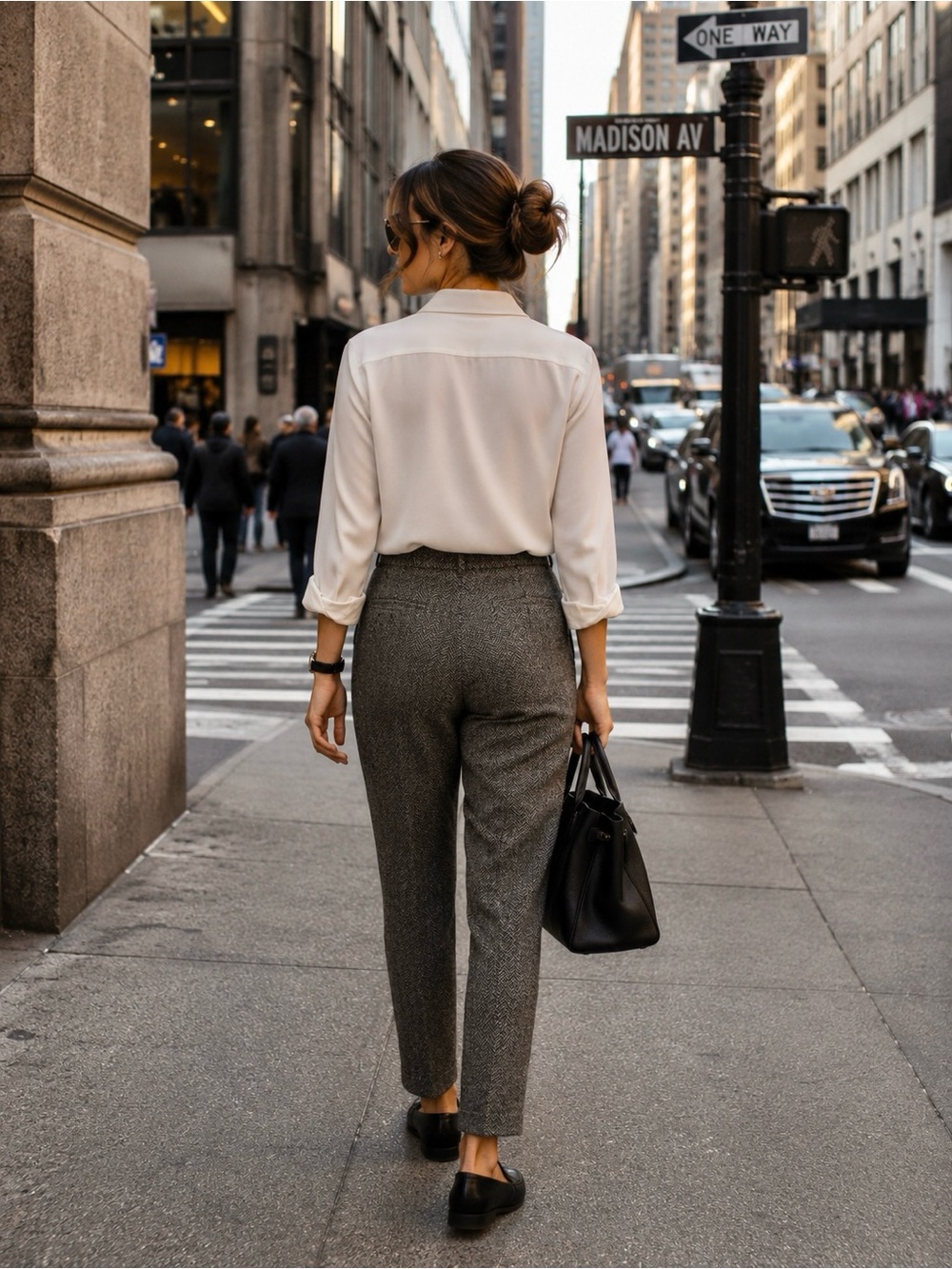 Classic Wool Herringbone High-Waist Carrot Ankle Trousers - Gray size S - Picture 3 of 11
